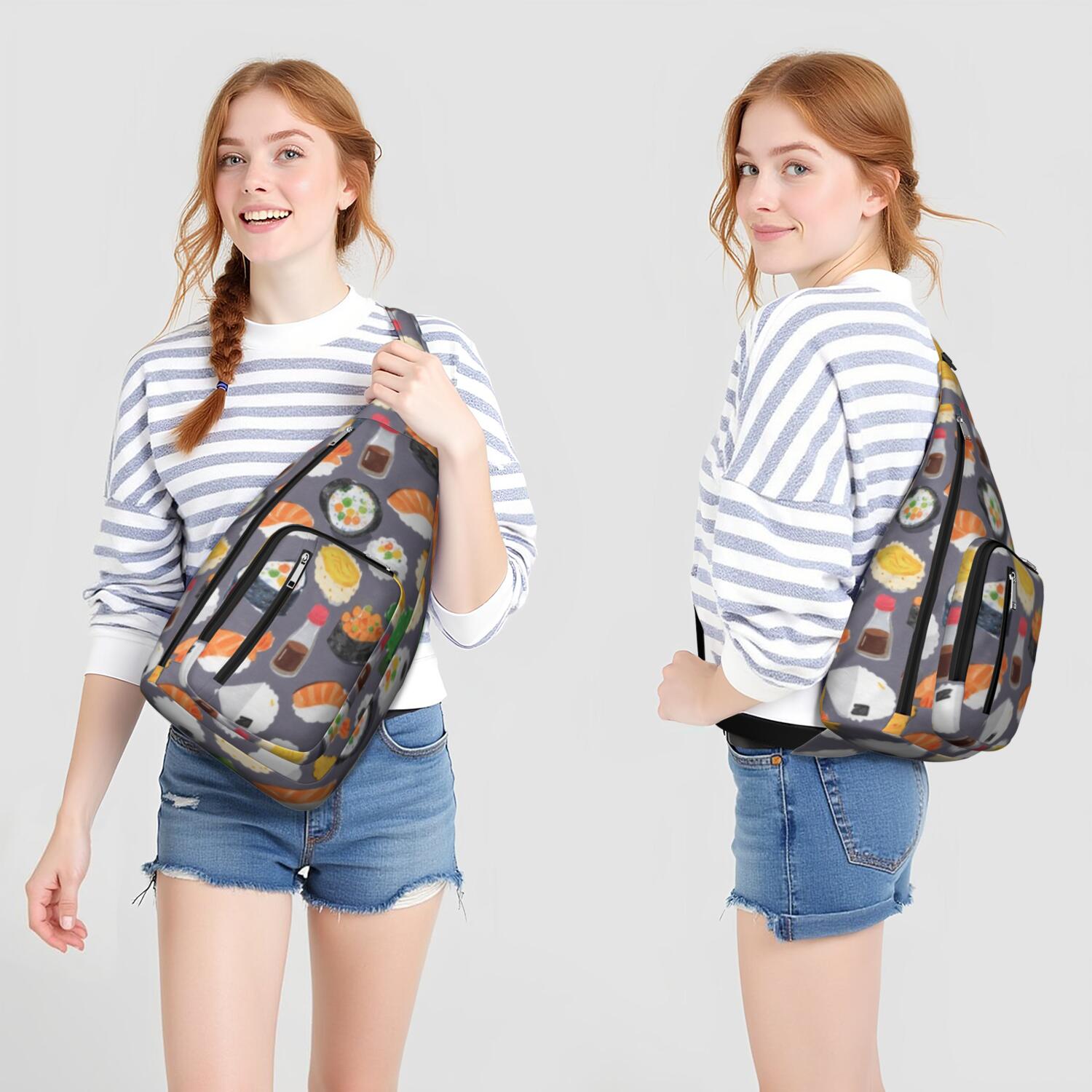 Crossbody Sling Bag for Men with Adjustable Shoulder Strap Shoulder Backpack Chest Bag Crossbody Bag for Travel Sushi