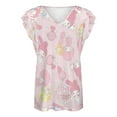 thumbnail image 4 of Kuromi And My Melody Womens Summer Tops Ruffle Short Sleeve Tunic Tops V Neck Loose Fit Flowy T-Shirts, 4 of 7