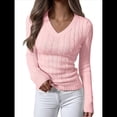 thumbnail image 2 of Suéter de Punto de Larga para Mujer, Jersey Ajustado con Cuello en V, Moda de Otoño, Atuendos Informales de Negocios para Otoño. Rosa M, 2 of 10