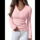 thumbnail image 2 of Suéter de Punto de Larga para Mujer, Jersey Ajustado con Cuello en V, Moda de Otoño, Atuendos Informales de Negocios para Otoño. Rosa M, 2 of 10