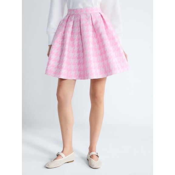 Free Assembly Women's and Women's Plus Houndstooth Pleated Skirt, Sizes 0-26W