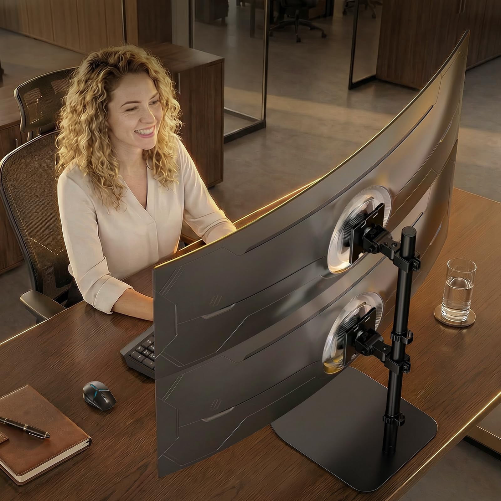 PUTORSEN Dual Stacked Monitor Stand - 17-49 inch Freestanding Vertical Dual Ultrawide Monitor Mount, Adjustable Heavy Duty Desk Stand, Max Load 44 lbs (per Screen)