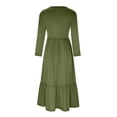 thumbnail image 4 of Liquidation! Hontri Robes pour Femmes 2024 Robe à Col Rond Plissée Unie à Manches Longues Évasée Décontractée Robes pour Femmes Vert Armée,TG, 4 of 4
