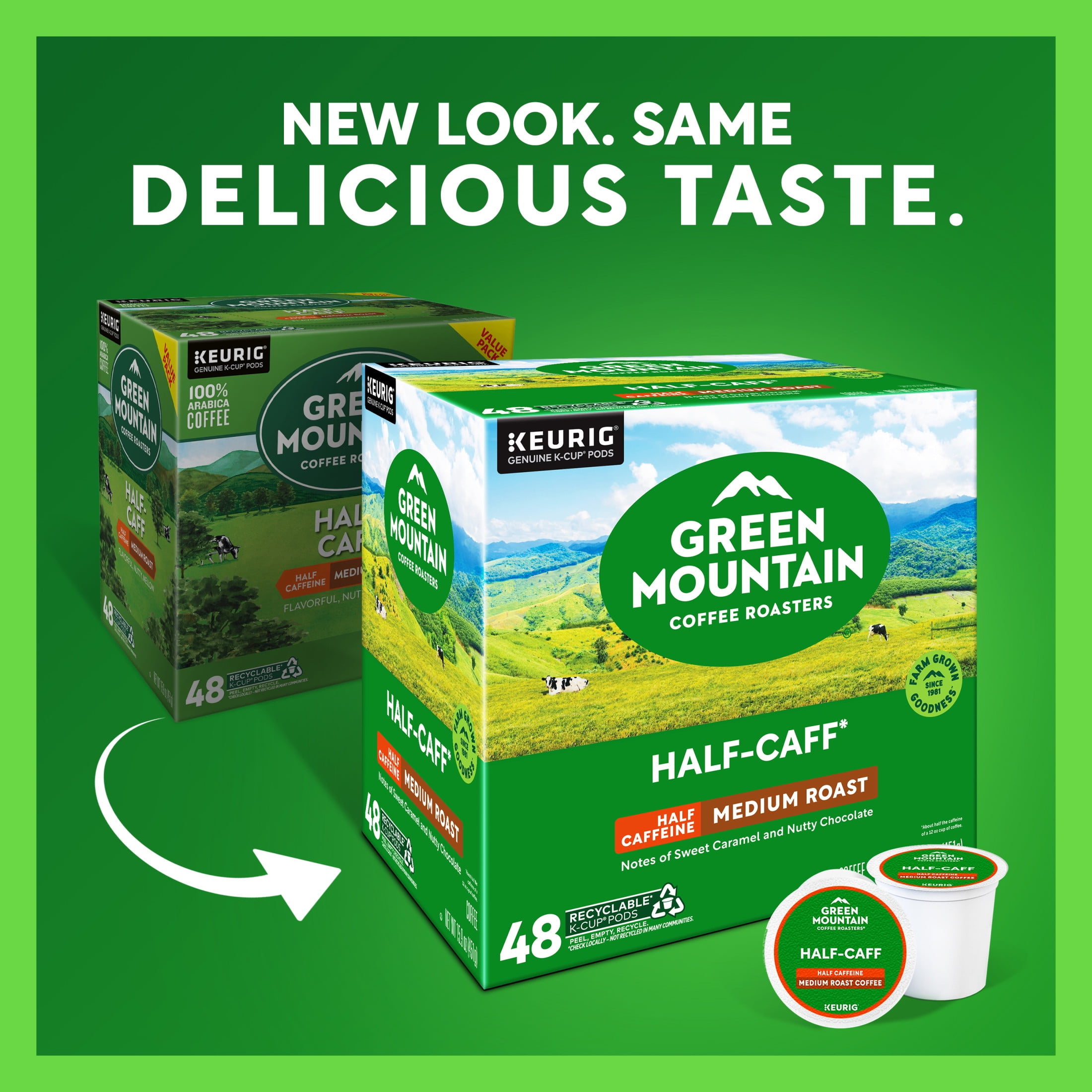 Green Mountain Coffee Roasters, Half Caff Medium Roast K-Cup Coffee Pods, 48 Count