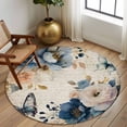 thumbnail image 2 of Large Round Rug 8Ft Washable Non-Slip, Vintage Blue Floral Circle Area Rugs for Living Room Bedroom, Butterflies Watercolor Flower Tan Indoor Floor Mats Carpet Runner for Home Decor, 2 of 8