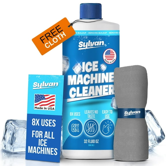 Sylvan Ice Machine Cleaner 32 oz. - 8 uses - Ice Maker Descaler Comp. with Scotsman, Whirlpool, KitchenAid, Opal, Manitowoc - Made in the USA