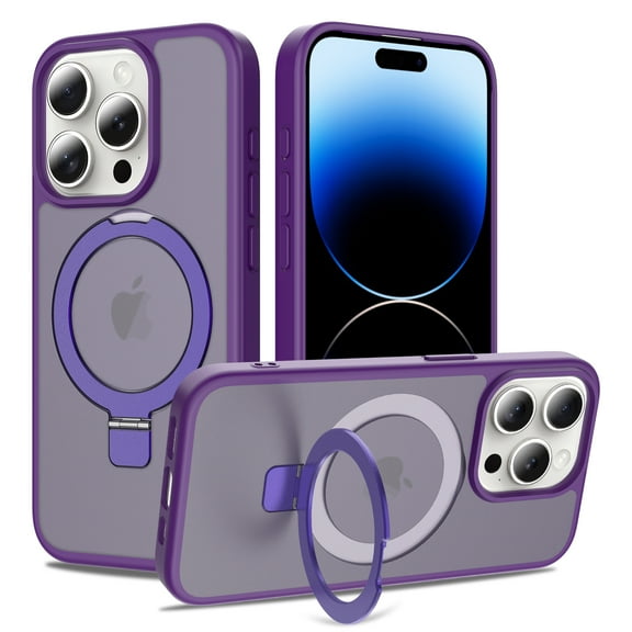 Allytechgroup iPhone 14 Pro Max Case Matte, [Compatible with Magsafe] Ring Holder Kickstand Anti-Scratch Shockproof Bumper Slim Fit Shell Phone Case Cover for Apple iPhone 14 Pro Max, Darkpurple