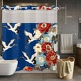 thumbnail image 5 of No Hook Japanese Style Shower Curtain with Snap in Liner Set, Blue Rustic Botanical Blossom Peony Birds Waterproof Bathroom Curtains with See Through Top Window, Hotel Style Standard 72 x 72 Inch, 5 of 9