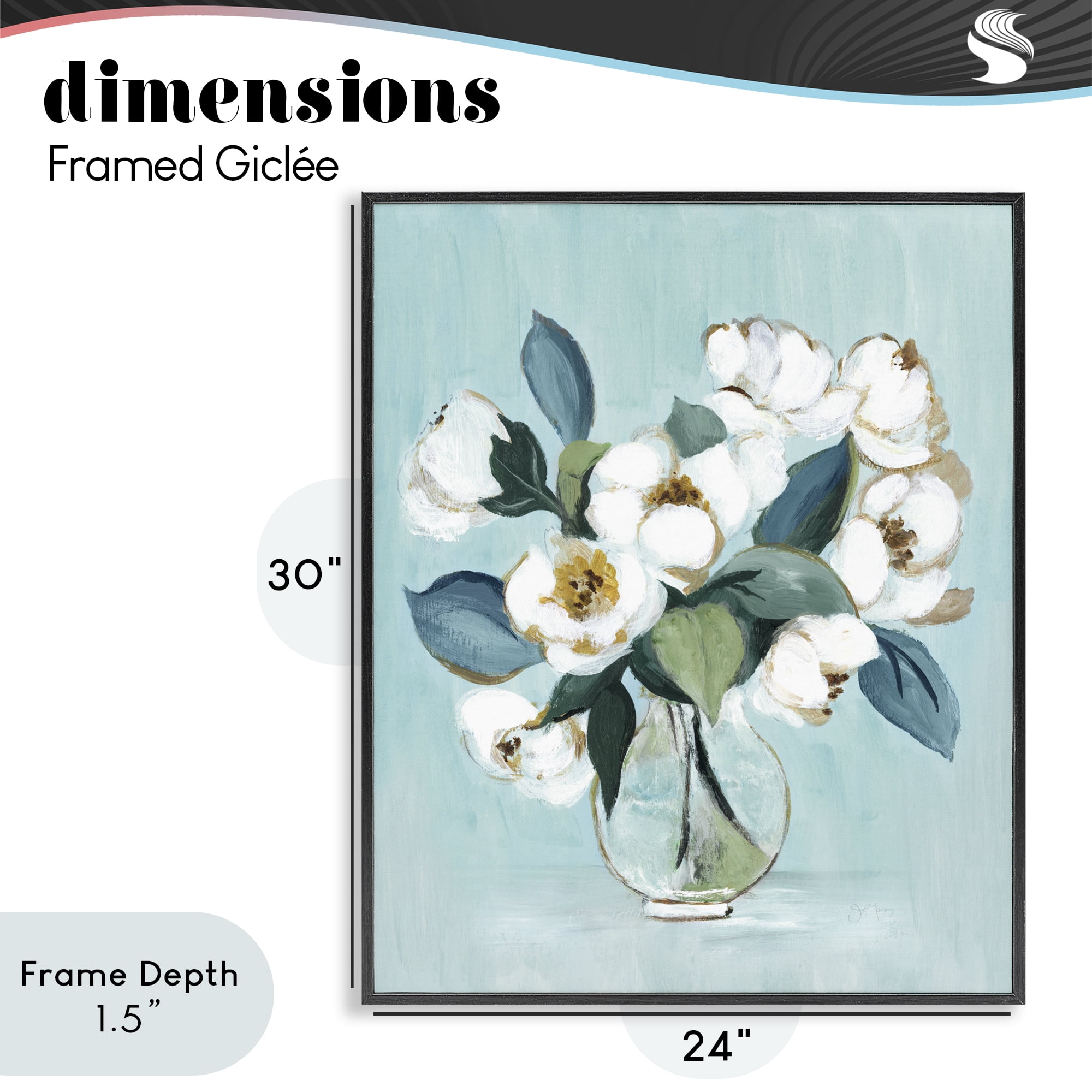 Stupell Industries Magnolia Arrangement over Blue Black Framed Giclee Art, design by Janet Tava