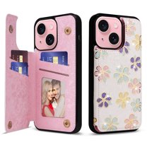 ELEHOLD Wallet Case for iPhone 15 Plus Case Beautiful Flower Floral Pattern with Back Card Holders Magnetic Button RFID Blocking Shockproof Protective Stand Case for iPhone 15 Plus,C