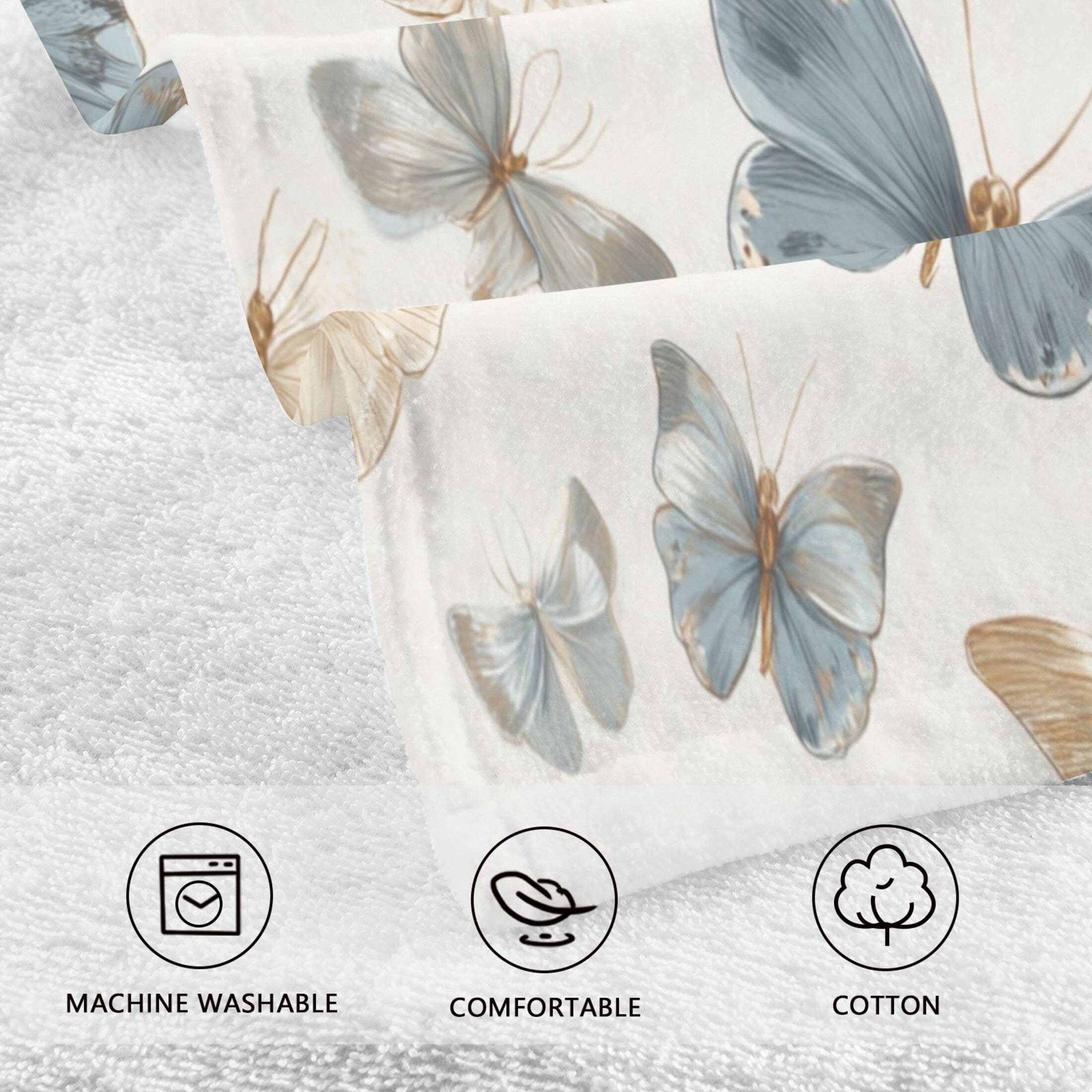 2 Pieces of Cotton Towel Face Towel Set Hand Towel Bath Towel Cotton Bath Towel Sets Blue Brown Cream Butterfly