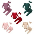 thumbnail image 5 of Gyratedream Autumn Baby Girl 3 Pcs Romper Jumpsuit Long Sleeve Bodysuit Matching Pants with Bows, 5 of 5