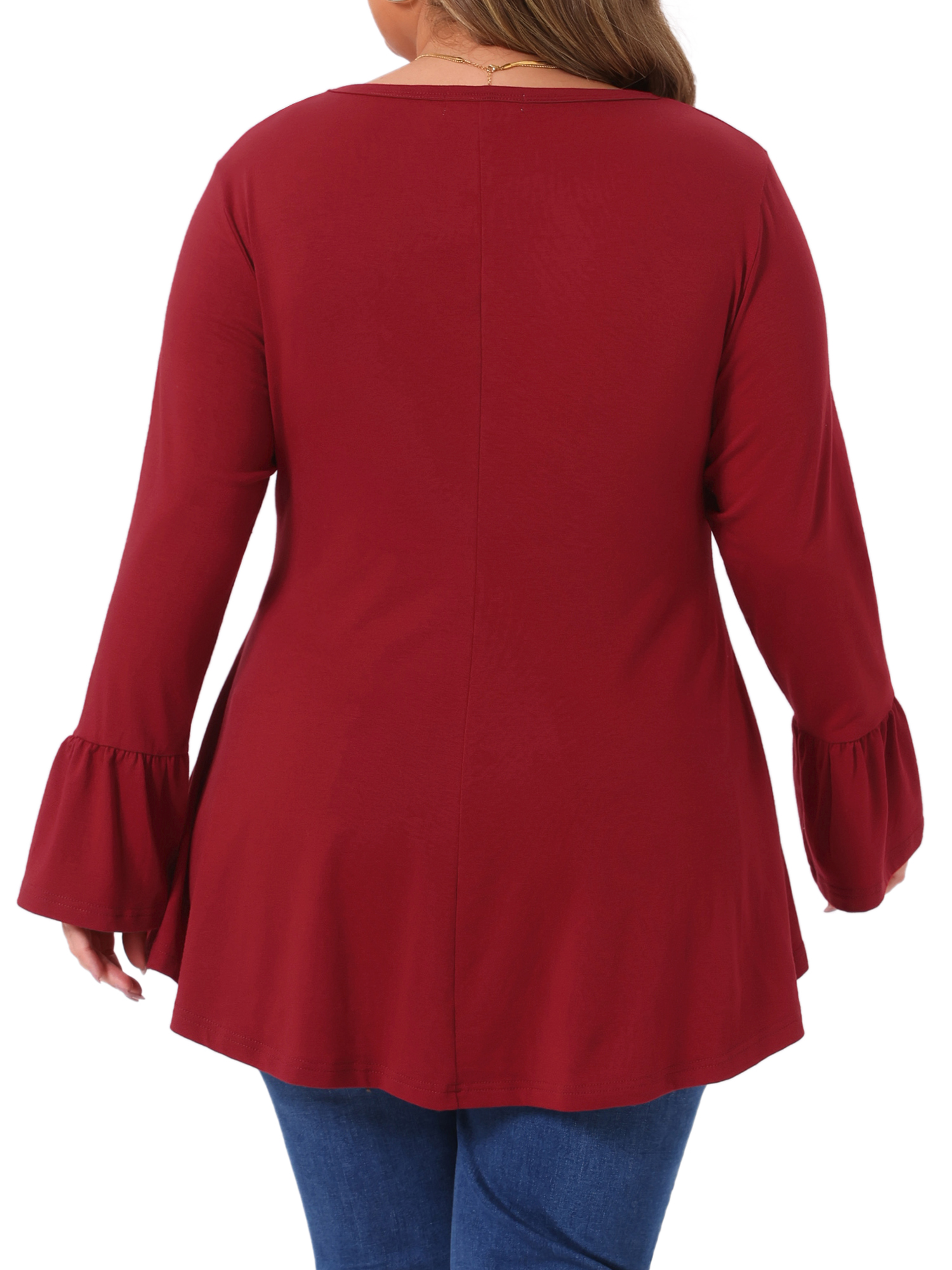 DARING DIVA Women's Plus Tops Crew Neck Bell High Low Hem Blouses 4X Burgundy
