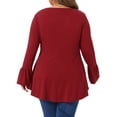 thumbnail image 4 of DARING DIVA Women's Plus Tops Crew Neck Bell High Low Hem Blouses 1X Burgundy, 4 of 7