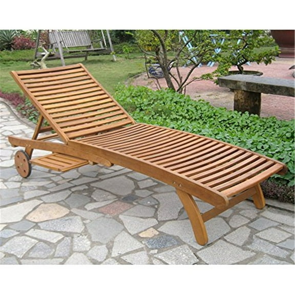 Acacia Chaise Lounge - Patio Lounge with Pull Out Tray - Weather Resistant Outdoor Furniture - Rustic Brown