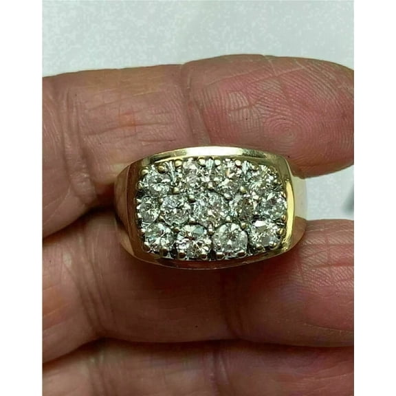 Cluster Men's Pinky Ring 14K Yellow Gold Plated Silver 2Ct Round Cut Lab Created VVS1/D Diamond