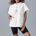 thumbnail image 3 of cfhntfmh Sweatshirts for Womens Short Sleeve Pullover Tops Summer Oversized Half Zip Hoodies with Pockets, 3 of 6
