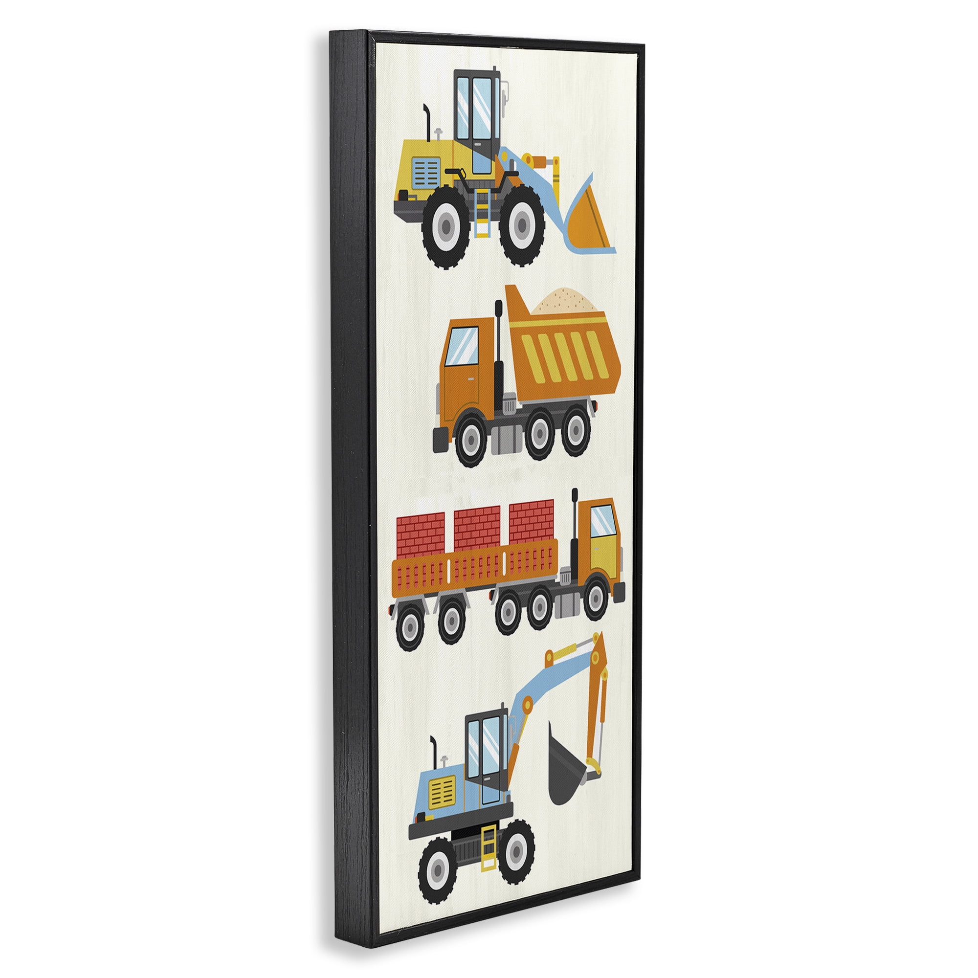 Stupell Industries Playful Construction Vehicles Transportation Painting Black Framed Art Print Wall Art, 10 x 24