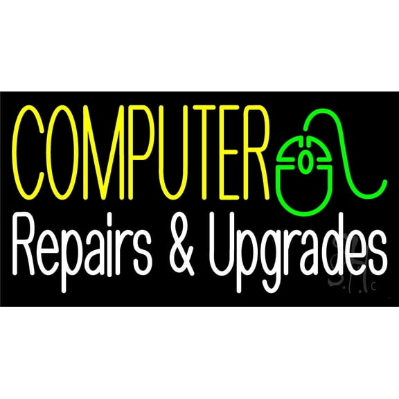 Blue Computers White Repairs And Upgrades 1 LED Neon Sign 13 x 24 - inches, Clear Edge Cut Acrylic Backing, with Dimmer - Bright and Premium built indoor Neon Sign for Computer & Electronics store.