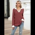 thumbnail image 4 of Suéteres de Cuello en V para Mujer, Jersey con Bloques de Color, Mangas Largas, Corte Holgado, Estilo Informal, Tipo Túnica, Camisetas. Rojo Óxido S, 4 of 10