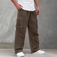 thumbnail image 2 of Uwinwear Men's Baggy Cargo Pants Elastic Drawstring Cargo Pants Casual Loose Fit Joggers Hiking Long Pants with Pockets,Brown,XXXL, 2 of 5