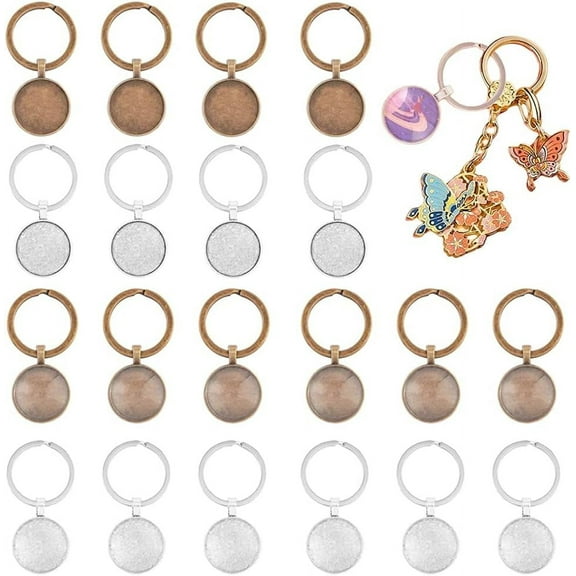 20PCS DIY Keychain Making Kits with Alloy Pendant Cabochon Settings Split Key Rings Mixed Color Pendant Trays for Photo Pendant Resin Craft Jewelry Making Colorful