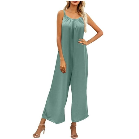 

Ziloco Women s Fashion Summer Comfortable Casual Belt Sling Sleeveless Jumpsuit maternity pants Green M