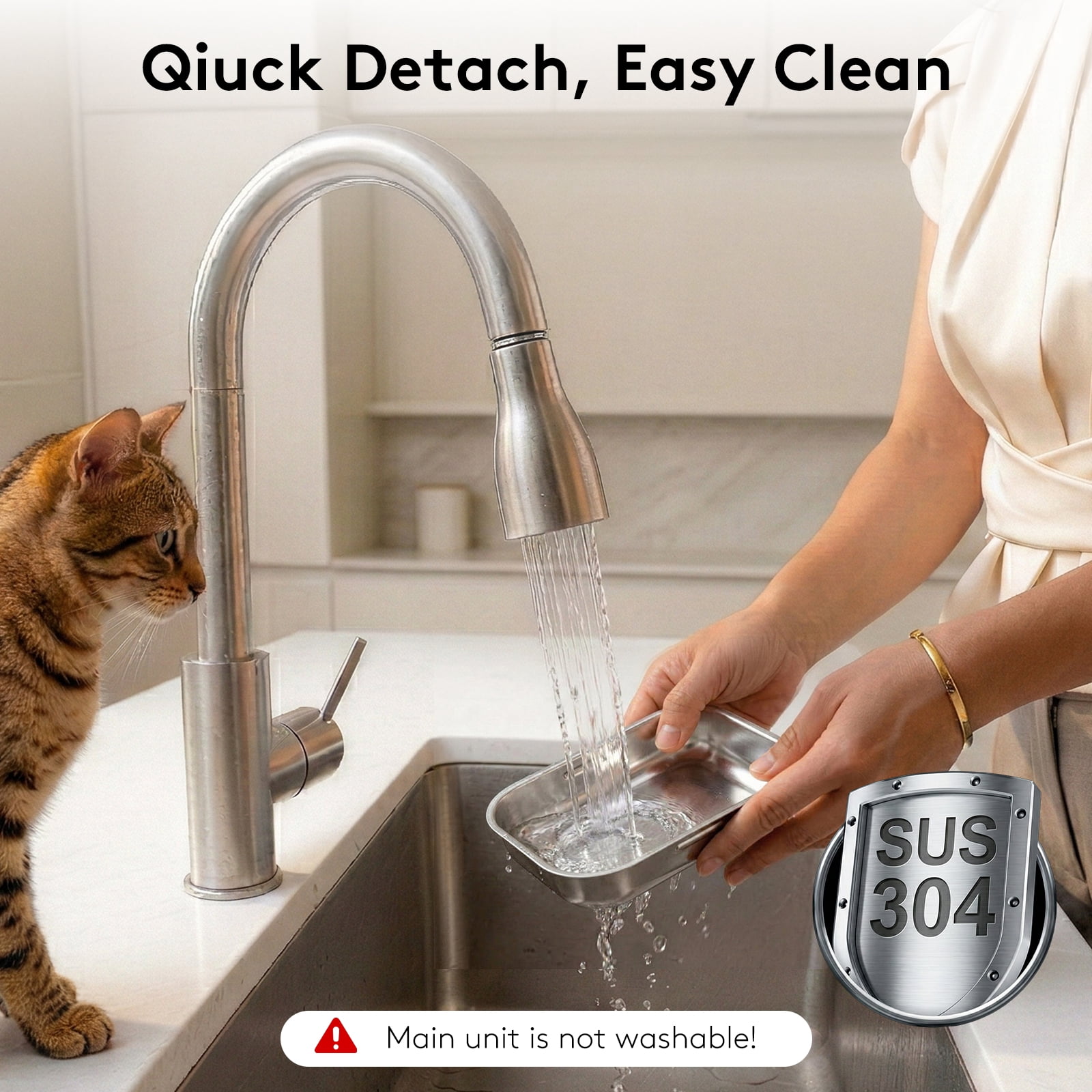 No-Filter Wireless Cat Water Fountain, 3.5L Stainless Steel Pet Fountain for Cats & Dogs – Wastewater Separation, Auto Refill, Ultra-Quiet 2000mAh Battery, Indoor Smart Water Dispenser