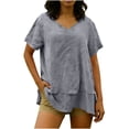 thumbnail image 5 of LEKWK Loose Linen Tops for Women Double Layer Flowy V-Neck Tunic Tops Loose Fit Dressy Short Sleeve Summer Blouses Ruffled Hem Beach Holiday Outfits, 5 of 9