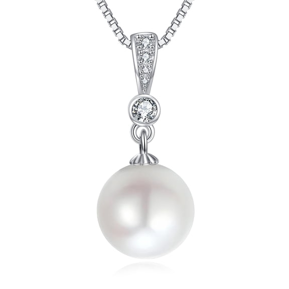 YAFEINI Single Pearl Necklace for Women 925 Sterling Silver 9mm Pearl Wedding Bridesmaids Jewelry 18 20 inch Mom Wife