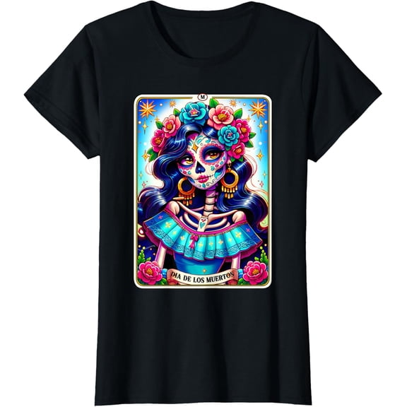 Premium model-Unisex-100% cotton-Tarot Card Dia De Los Muertos Woman Catrina Day Of The Dead T-Shirt