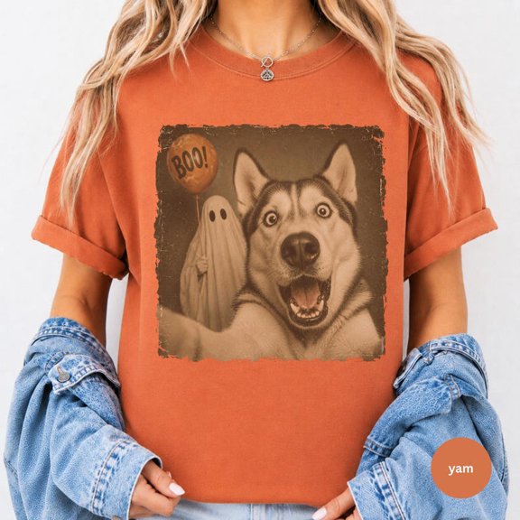 Husky Halloween Shirt, Ghost Selfie Dog Tee, Pet Lover Gift