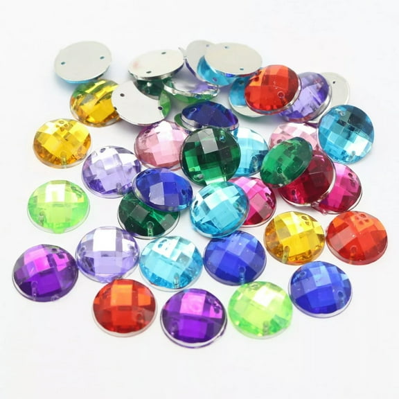 U8MO 200 Mixed Color Flatback Acrylic Sewing Faceted Round Rhinestone Beads 12mm