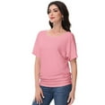 thumbnail image 4 of Women's Dolman Top Boat Neck Comfortable Short Sleeve Solid Gentle Tees Casual T Shirt with Side Shirring Detail, 4 of 7