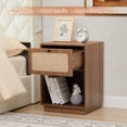 thumbnail image 3 of Wirrytor Rattan Night Stands Set of 2, Farmhouse Nightstand Bedside Table with Drawer and Storage Shelf, Boho End Side Table for Bedroom, Small Space, Walnut, 3 of 9