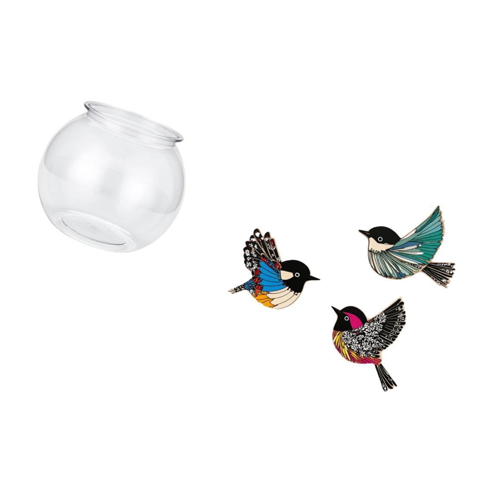 Desktop Aquarium Tank Transparent Small Fish Bowl Vase Wood Bird Wall Art Modern Minimalist Decor for Table Office Home