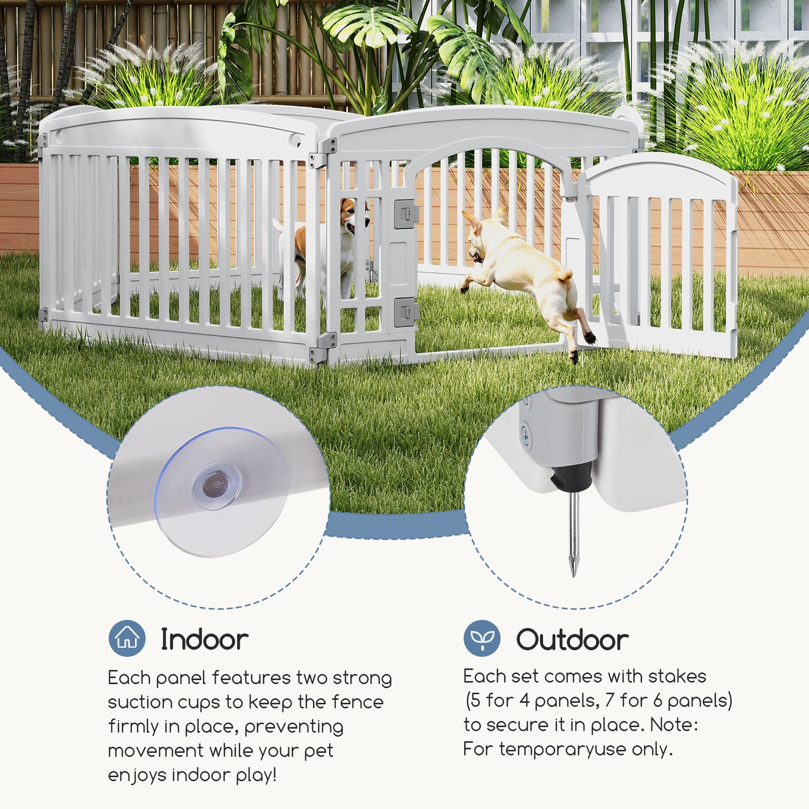 CONCETTA 24 Inch 6-Panel Portable Dog Playpen for Indoor, Plastic Lightweight Indoor Puppy Pen with Door, Customizable, White