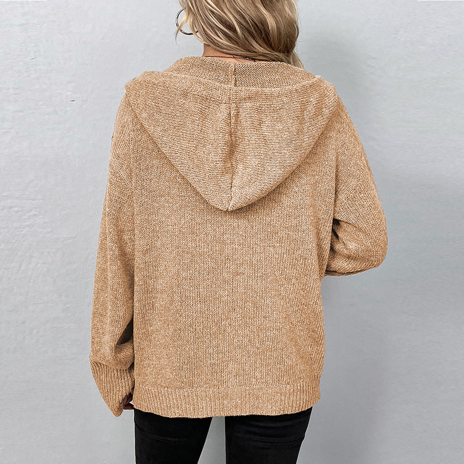 Women's Long Sleeve Knit Cardigan Sweaters Button down Open Front Hooded Jacket Outerwear Fall Winter Clothes - image 4