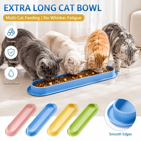 StlyGar Multi Cat Bowl Long Ant Proof Food Bowl for Kitten No spill tray for multiple cats extra long feeder for multi-cat families lightweight