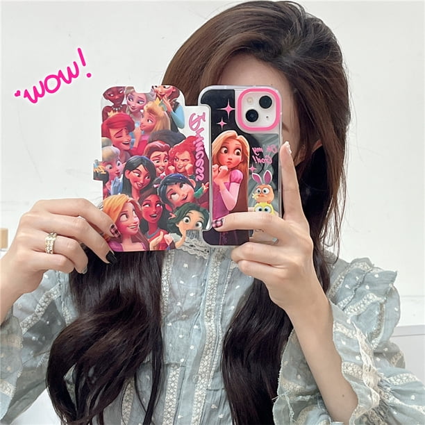iPhone 11 12 13 14 Plus PRO MAX iPhone14 iPhone14Pro Dibujos Animados Princesa Montaje Flip Mirror Funda Blanda