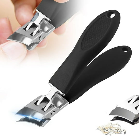 1PCS Wide Jaw Opening Anti-Splash Slanted Nail Clipper, Nail Clippers for Ingrown Nails Thick Toenails, Long Handle No Splash Nail Trimmer, Toenail Clippers for Women and Men (Black)