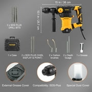 VEVOR 1-1/4inch SDS-Plus Rotary Hammer Drill, 13 Amp Corded Drills, Heavy Duty Chipping Hammers w/Vibration Control & Safety Clutch, Electric Demolition Hammers Variable Speed, Power Tool
