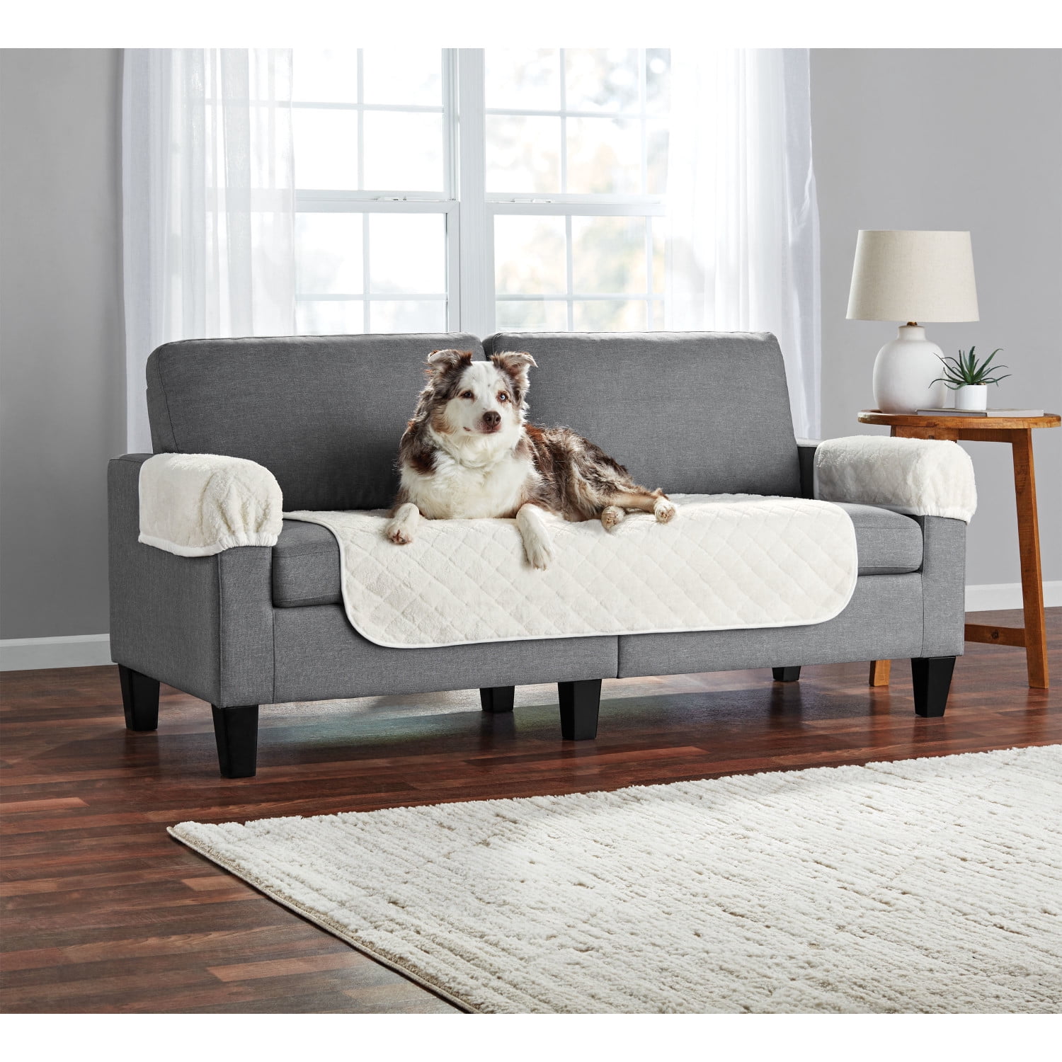 (4 pack) Mainstays Waterproof Sherpa Fabric Loveseat Furniture Cover, Fits 2 People, 3-Piece, Cream White