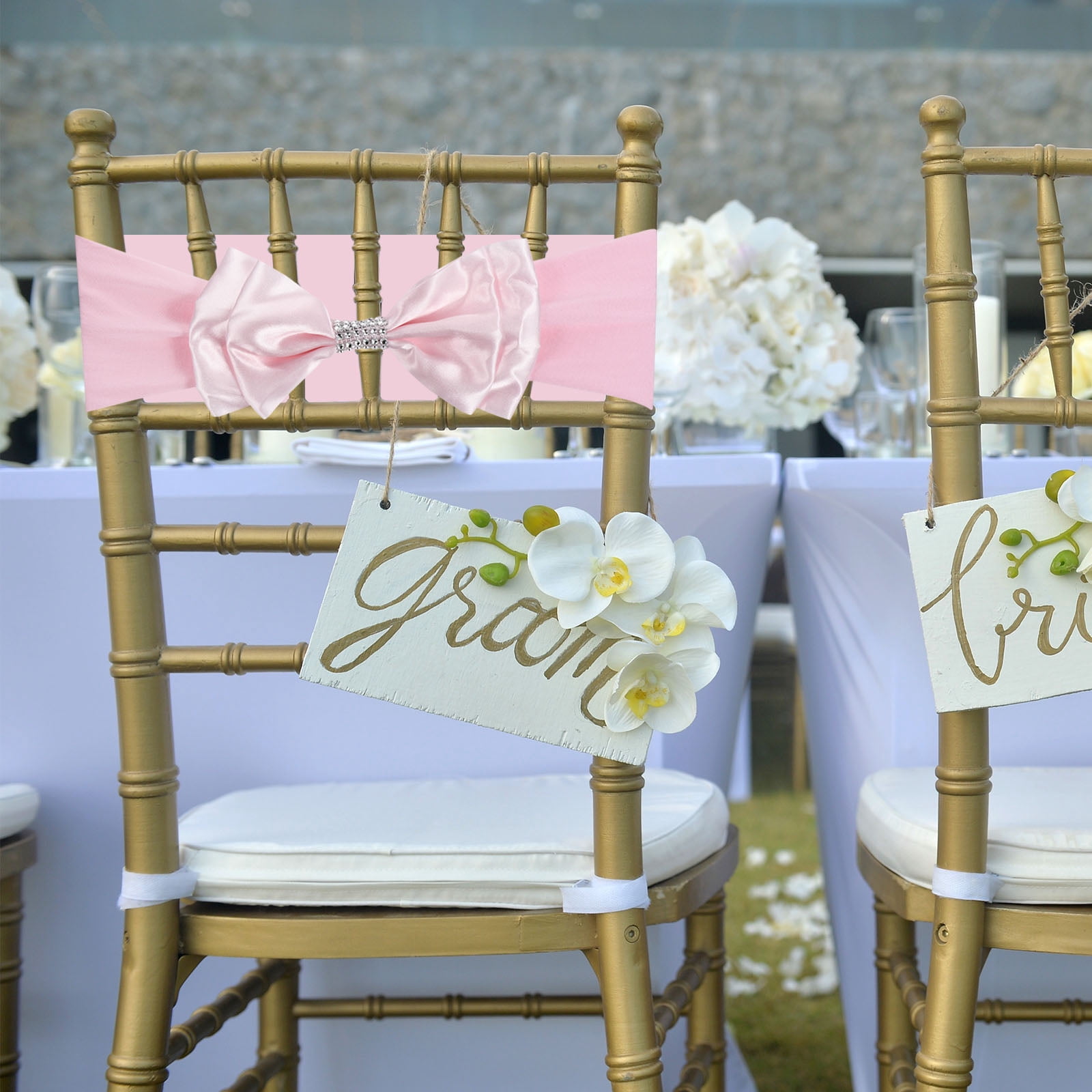 Unique Bargains Chair Sash Bow Spandex Stretch Chair Cover Bands Sashes with Bow Knot 10 Pink