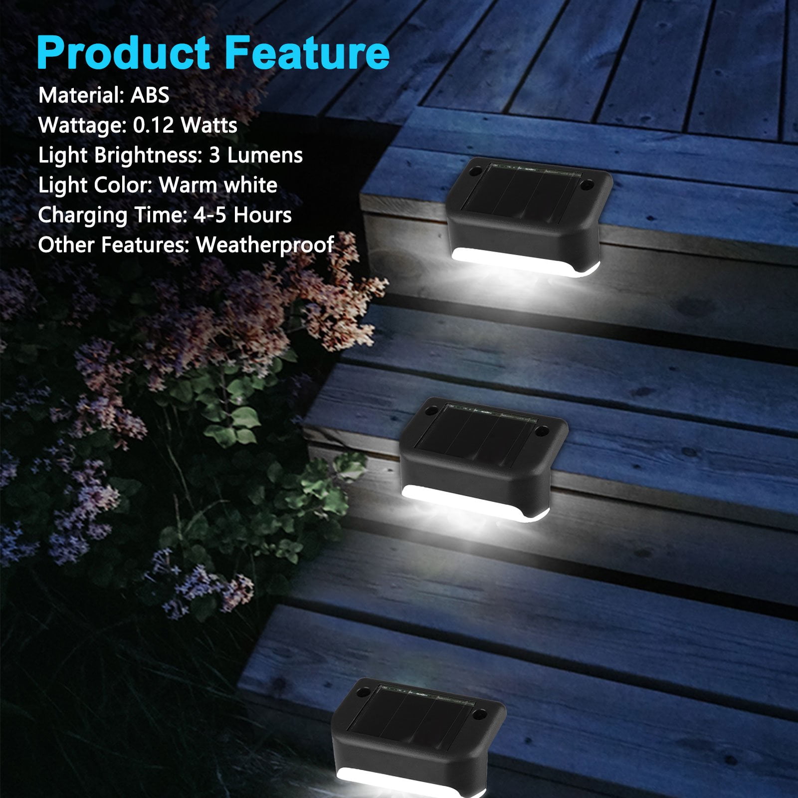 Genkent Low Voltage Solar Powered LED Deck Lights Outdoor Waterproof Step  Light Pack for Fence Yard Pathway & Reviews