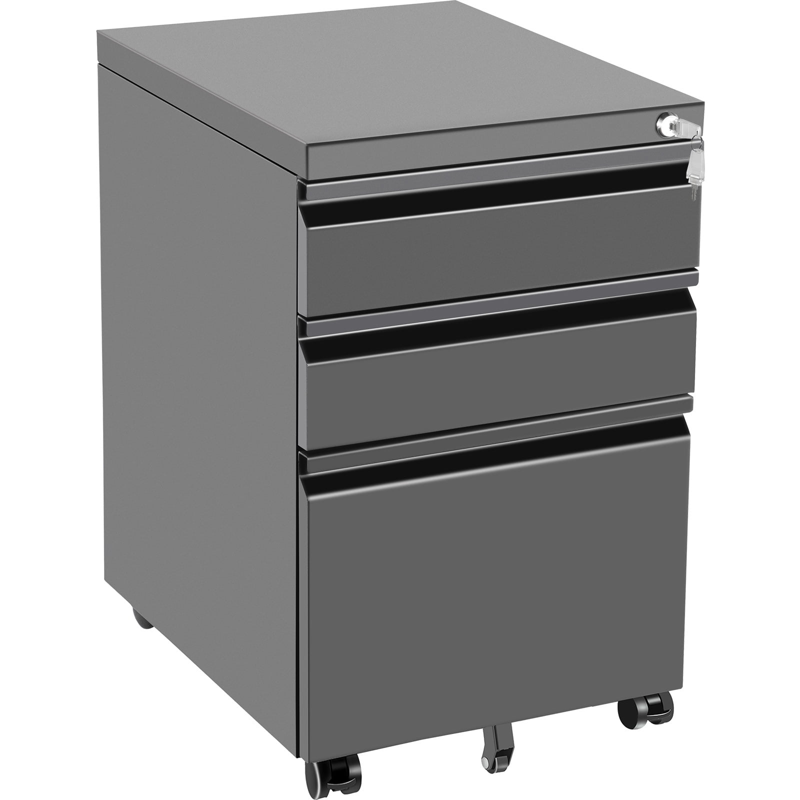 Charcoal Metal Filling Vertical Cabinets A4/Letter Size for Home Office Fully Assembled 3 Drawer File Cabinet with Lock