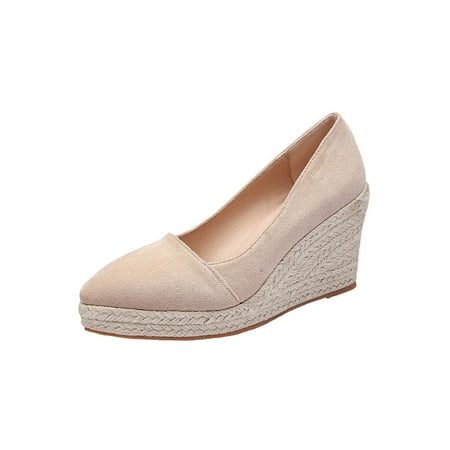 

Rotosw Ladies Dress Pump Pointed Toe Wedge Pumps Shoes Comfort Espadrilles Faux Suede Slip On Wedges Work Casual Apricot 7