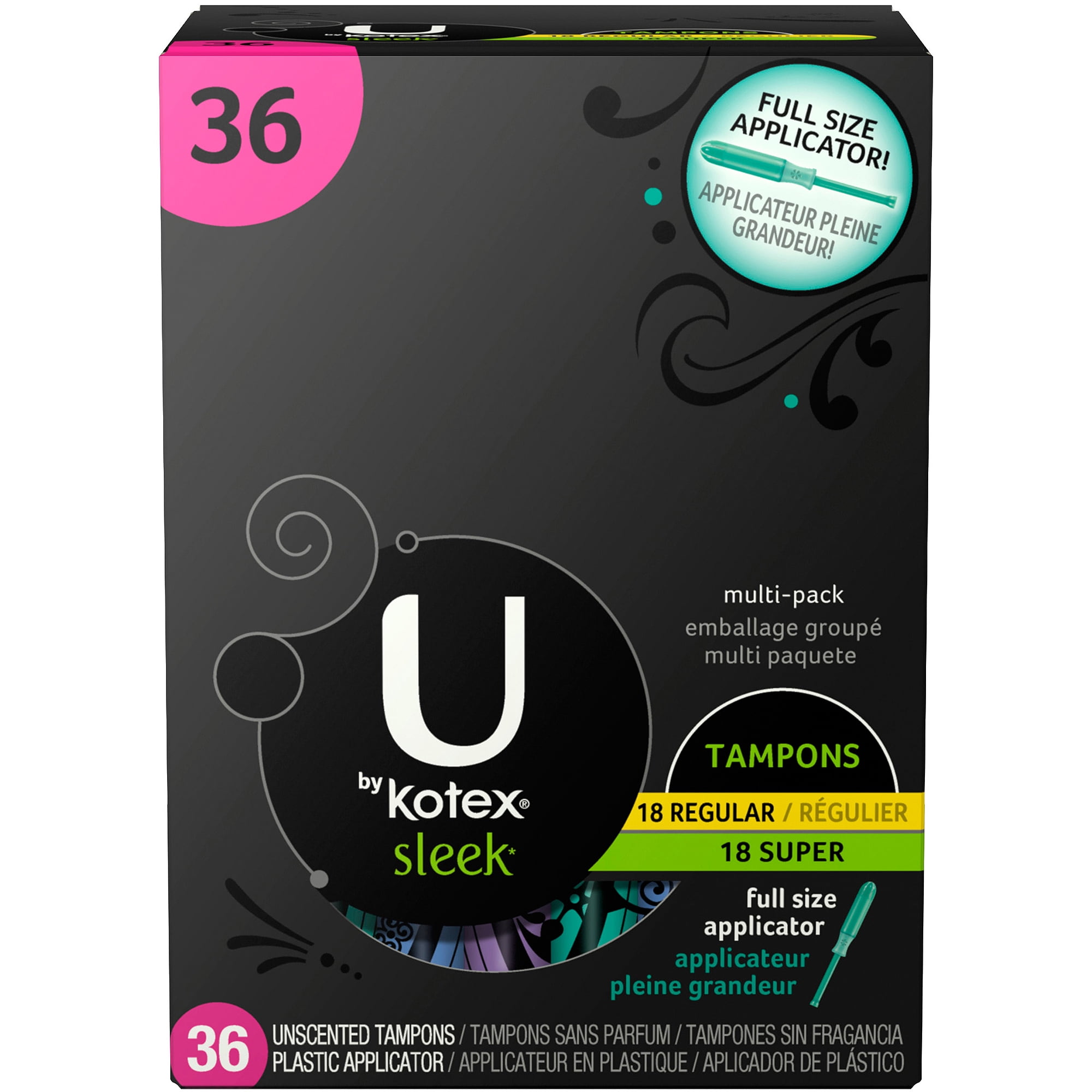 U By Kotex Sleek Regular Super Tampons 36 Count Walmartcom