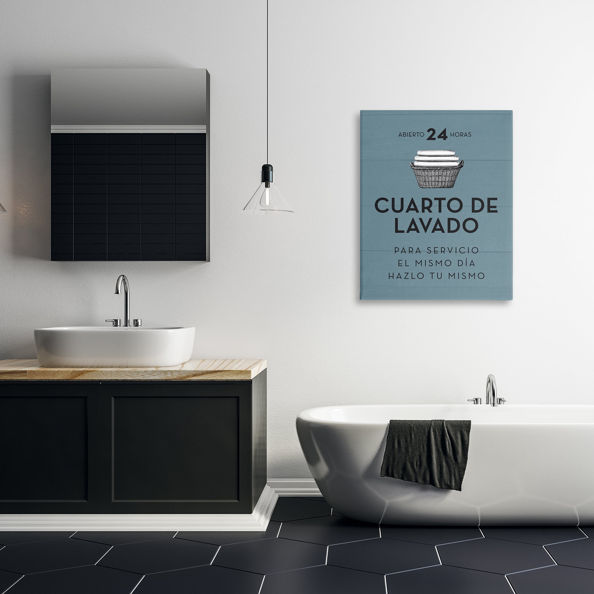 Stupell Industries Publicidad Día de Lavandería, Azul Bath & Laundry Painting Wrapped Canvas Art Print Wall Art, 30 x 40