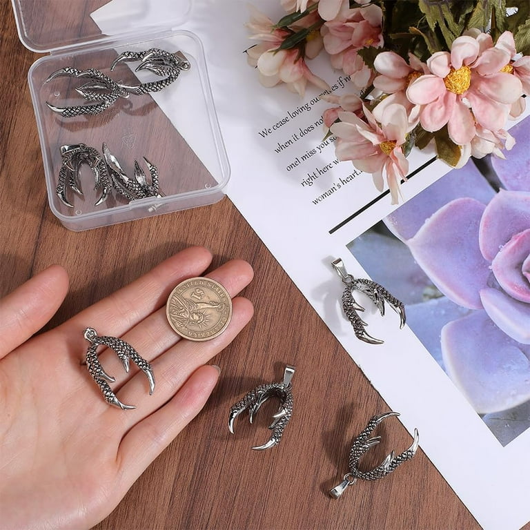 Box 10Pcs Dragon Claw Charms Dragon Pendants Bulk Alloy Silver